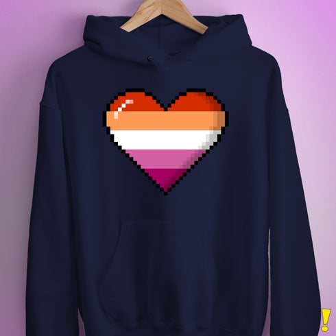 Lesbian Pride 8-Bit Pixel Heart Hoodie - Navy